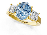 Yellow gold Three-Stone Fancy Blue Oval  Cut Solitaire Ring with Prong Setting_4