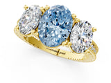 Yellow gold Three-Stone Fancy Blue Oval  Diamond Milgrain Pave Band with Prong Setting 1