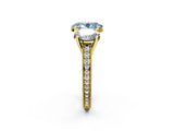 Yellow gold Three-Stone Fancy Blue Oval  Diamond Milgrain Pave Band with Prong Setting 2