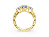 Yellow gold Three-Stone Fancy Blue Oval  Diamond Milgrain Pave Band with Prong Setting 3