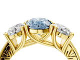 Yellow gold Three-Stone Fancy Blue Oval  Diamond Milgrain Pave Band with Prong Setting 4