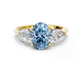 Yellow gold Three-Stone Fancy Blue Oval  Diamond Ring with Pear Side Stones in Four-Prong Setting_24