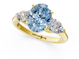 Yellow gold Three-Stone Fancy Blue Oval  Diamond Ring with Pear Side Stones in Four-Prong Setting_25