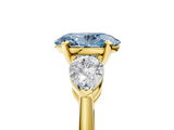 Yellow gold Three-Stone Fancy Blue Oval  Diamond Ring with Pear Side Stones in Four-Prong Setting_29