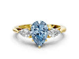 Yellow gold Three-Stone Fancy Blue Pear Cut Brilliant Diamond Solitaire Ring with Tapered Band and Four-Prong Setting_6