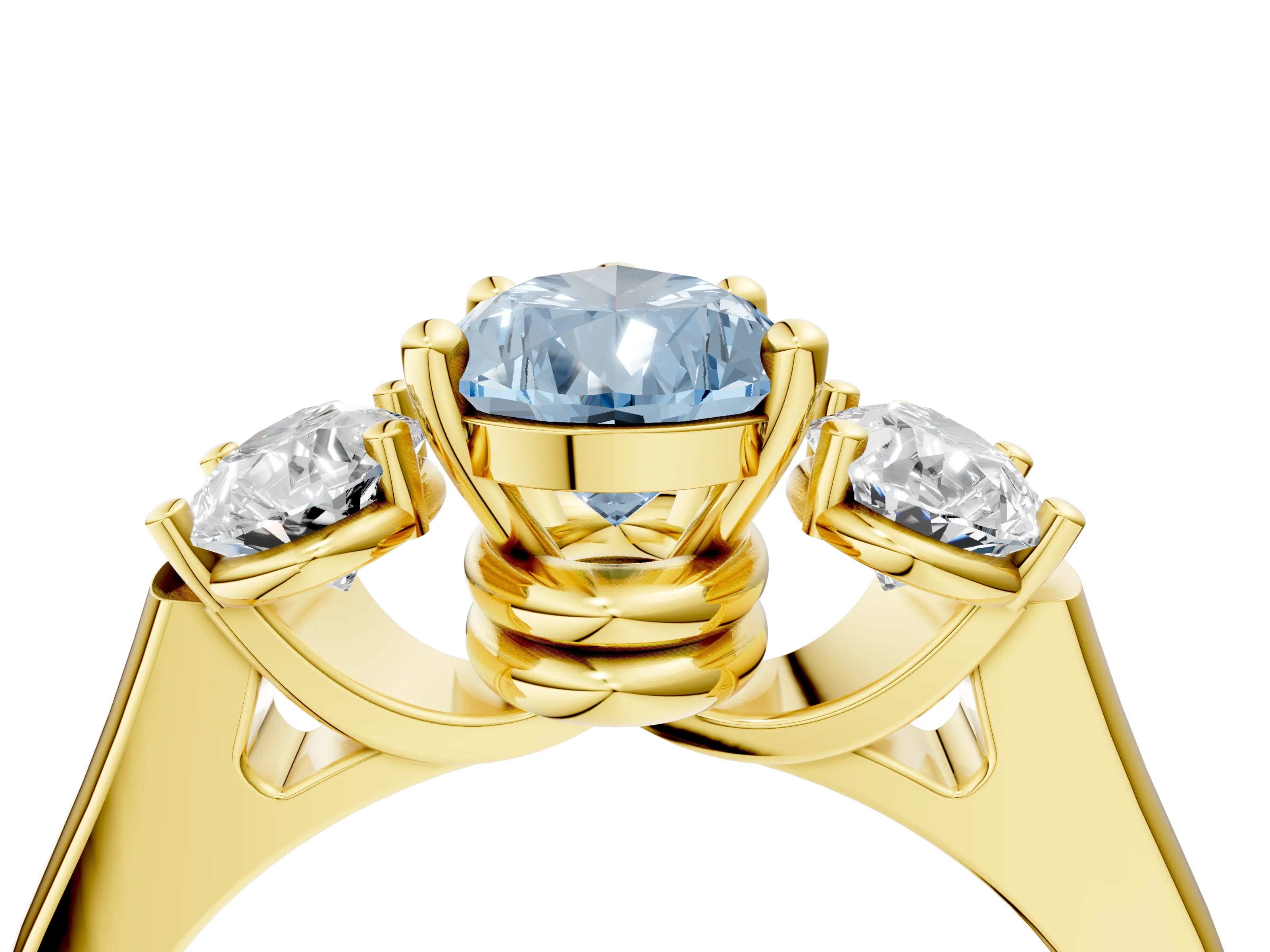Yellow gold Three-Stone Fancy Blue Pear Cut Brilliant Diamond Trellis Ring with Comfort Fit Band_4