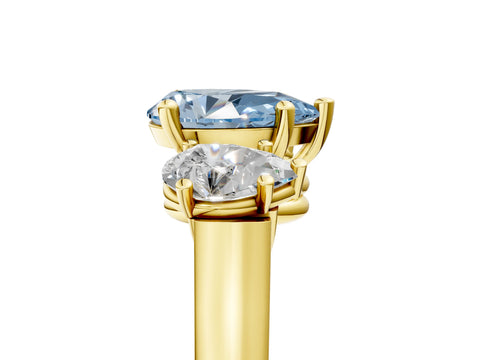Yellow gold Three-Stone Fancy Blue Pear Cut Brilliant Diamond Trellis Ring with Comfort Fit Band_5