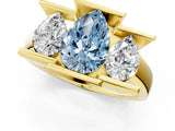 Yellow gold Three Stone Fancy Blue Pear Cut Cut Channel Set Diamond Ring_1