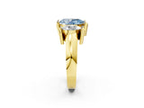 Yellow gold Three Stone Fancy Blue Pear Cut Cut Channel Set Diamond Ring_2