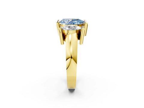 Yellow gold Three Stone Fancy Blue Pear Cut Cut Channel Set Diamond Ring_2