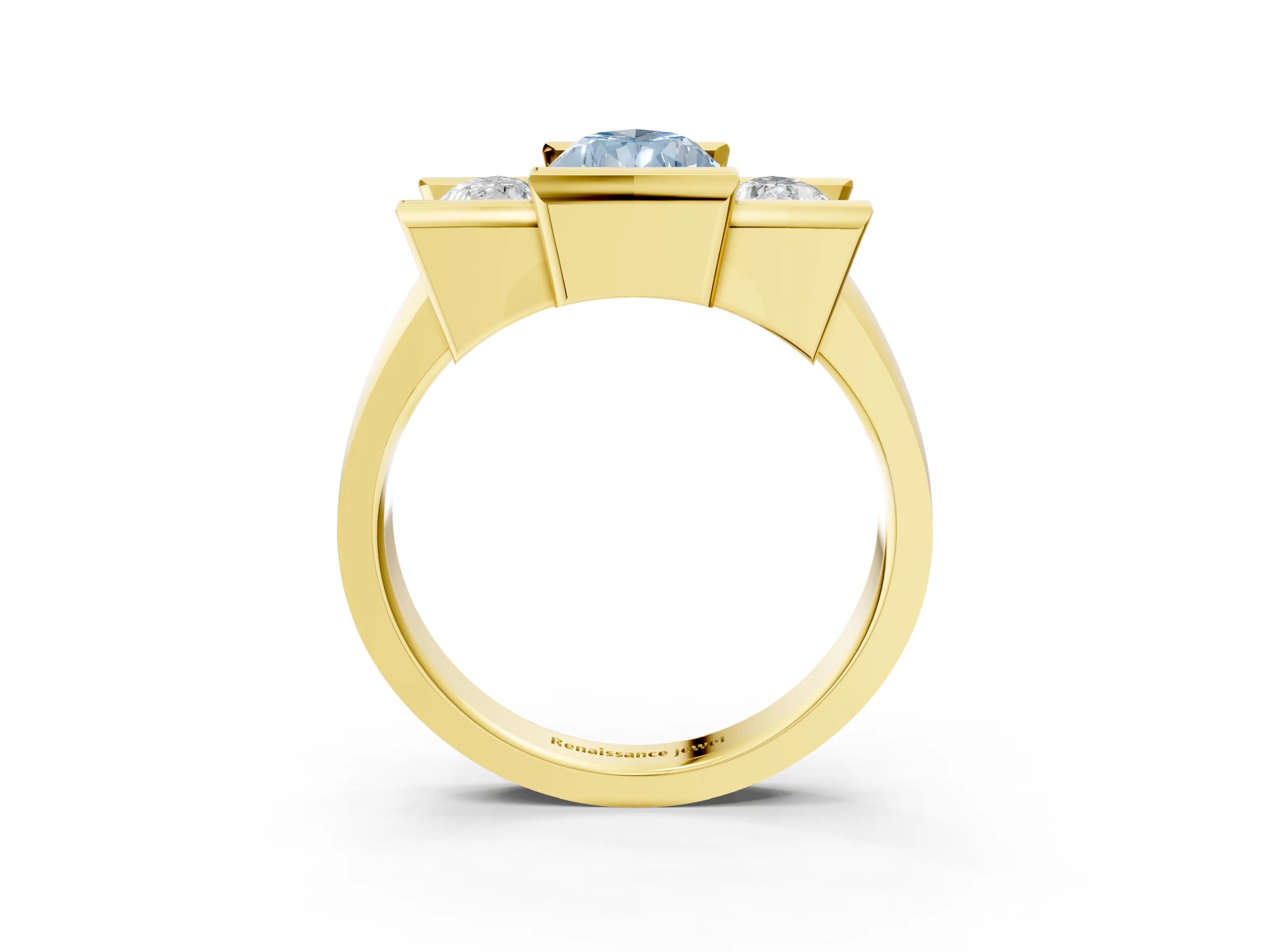 Yellow gold Three Stone Fancy Blue Pear Cut Cut Channel Set Diamond Ring_3