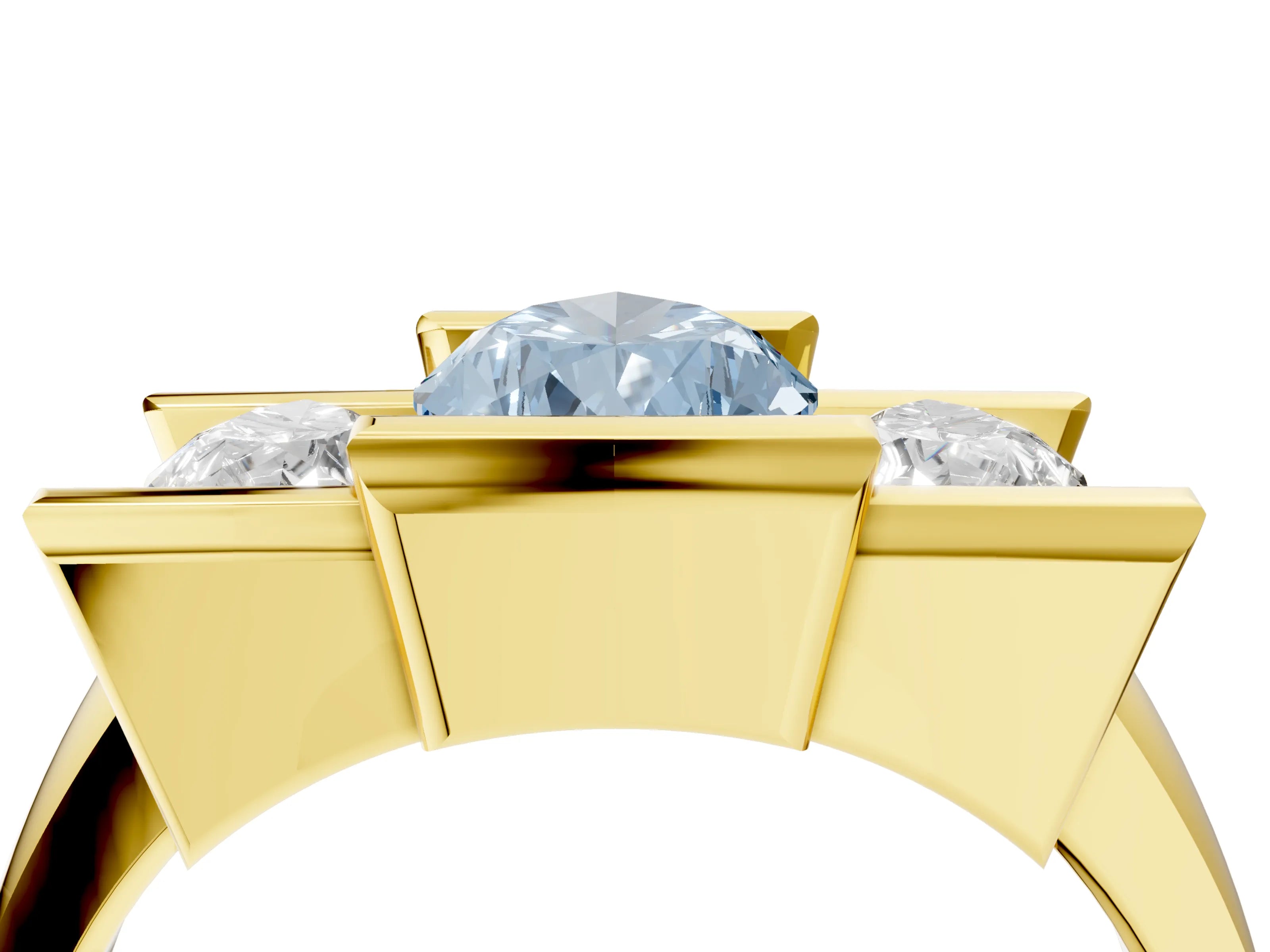 Yellow gold Three Stone Fancy Blue Pear Cut Cut Channel Set Diamond Ring_4