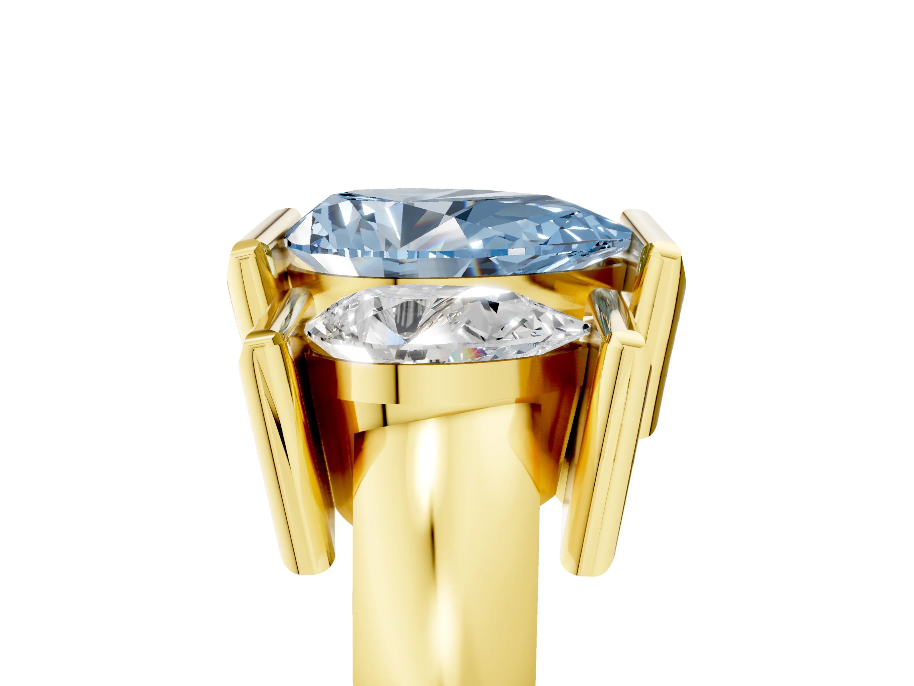 Yellow gold Three Stone Fancy Blue Pear Cut Cut Channel Set Diamond Ring_5