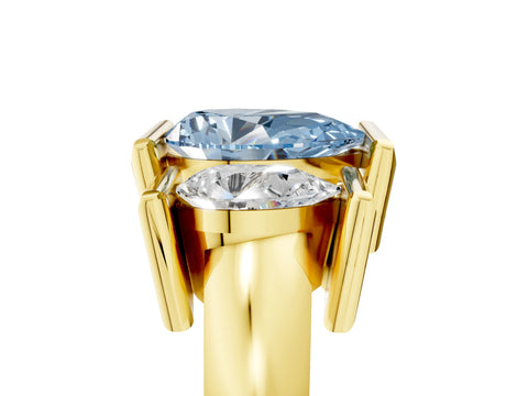 Yellow gold Three Stone Fancy Blue Pear Cut Cut Channel Set Diamond Ring_5