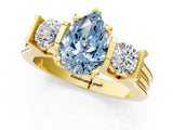 Yellow gold Three-Stone Fancy Blue Pear Cut Cut Classic Band Prong Setting Ring_1