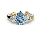 Yellow gold Three-Stone Fancy Blue Pear Cut Cut Diamond Engagement Ring with Flat Band and Four-Prong Setting_12