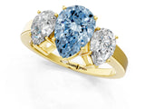 Yellow gold Three-Stone Fancy Blue Pear Cut Cut Diamond Engagement Ring with Flat Band and Four-Prong Setting_13