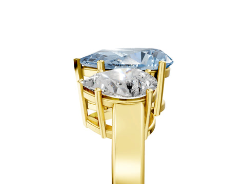 Yellow gold Three-Stone Fancy Blue Pear Cut Cut Diamond Engagement Ring with Flat Band and Four-Prong Setting_17