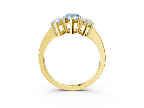 Yellow gold Three-Stone Fancy Blue Pear Cut Cut Diamond Engagement Ring with Flat Band and Four-Prong Setting_3