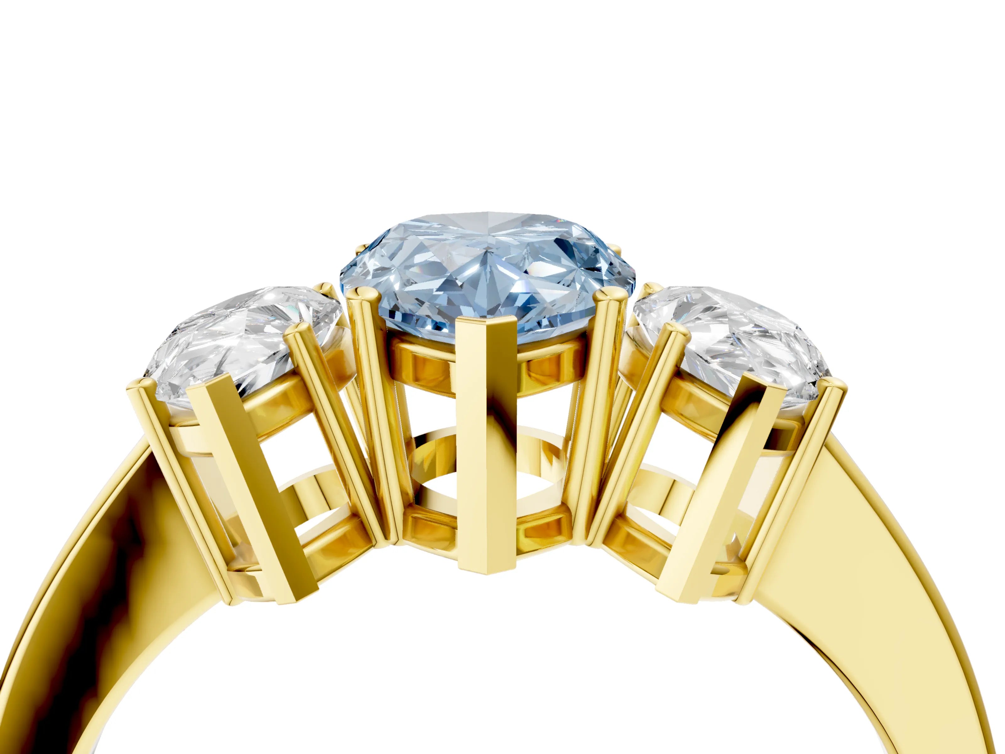 Yellow gold Three-Stone Fancy Blue Pear Cut Cut Diamond Engagement Ring with Flat Band and Four-Prong Setting_4