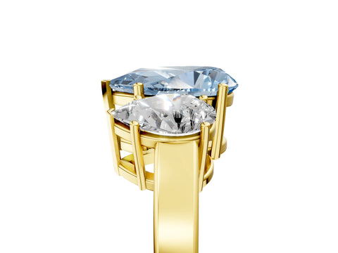Yellow gold Three-Stone Fancy Blue Pear Cut Cut Diamond Engagement Ring with Flat Band and Four-Prong Setting_5
