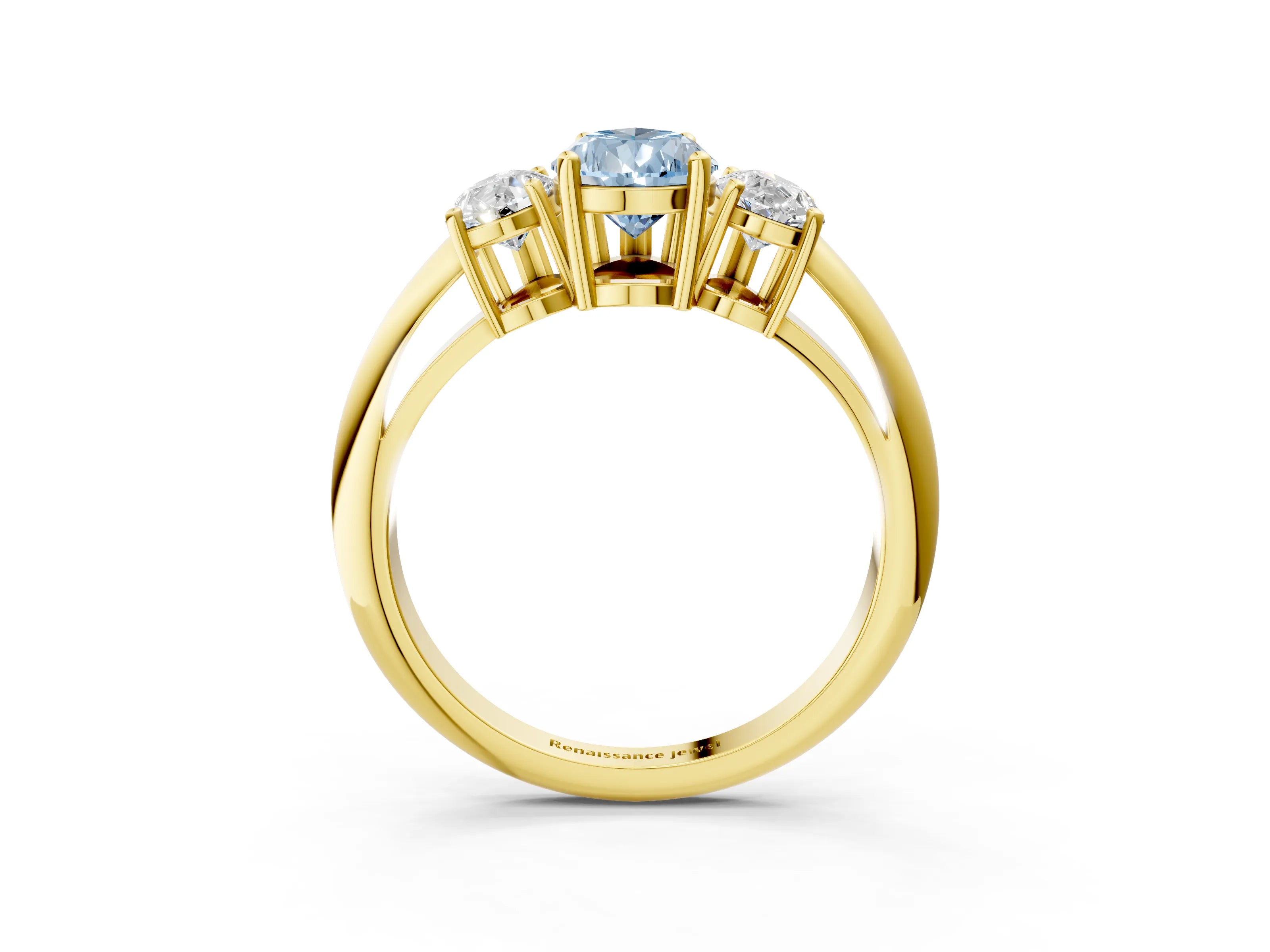 Yellow gold Three-Stone Fancy Blue Pear Cut Cut Diamond Engagement Ring with Prong Setting on a White Gold Band_3