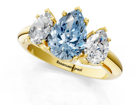 Yellow gold Three-Stone Fancy Blue Pear Cut Cut Diamond Engagement Ring with Prong Setting on a White Gold Band_37