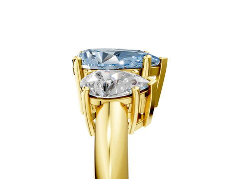Yellow gold Three-Stone Fancy Blue Pear Cut Cut Diamond Engagement Ring with Prong Setting on a White Gold Band_41