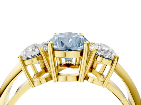 Yellow gold Three-Stone Fancy Blue Pear Cut Cut Diamond Engagement Ring with Prong Setting on a White Gold Band_4