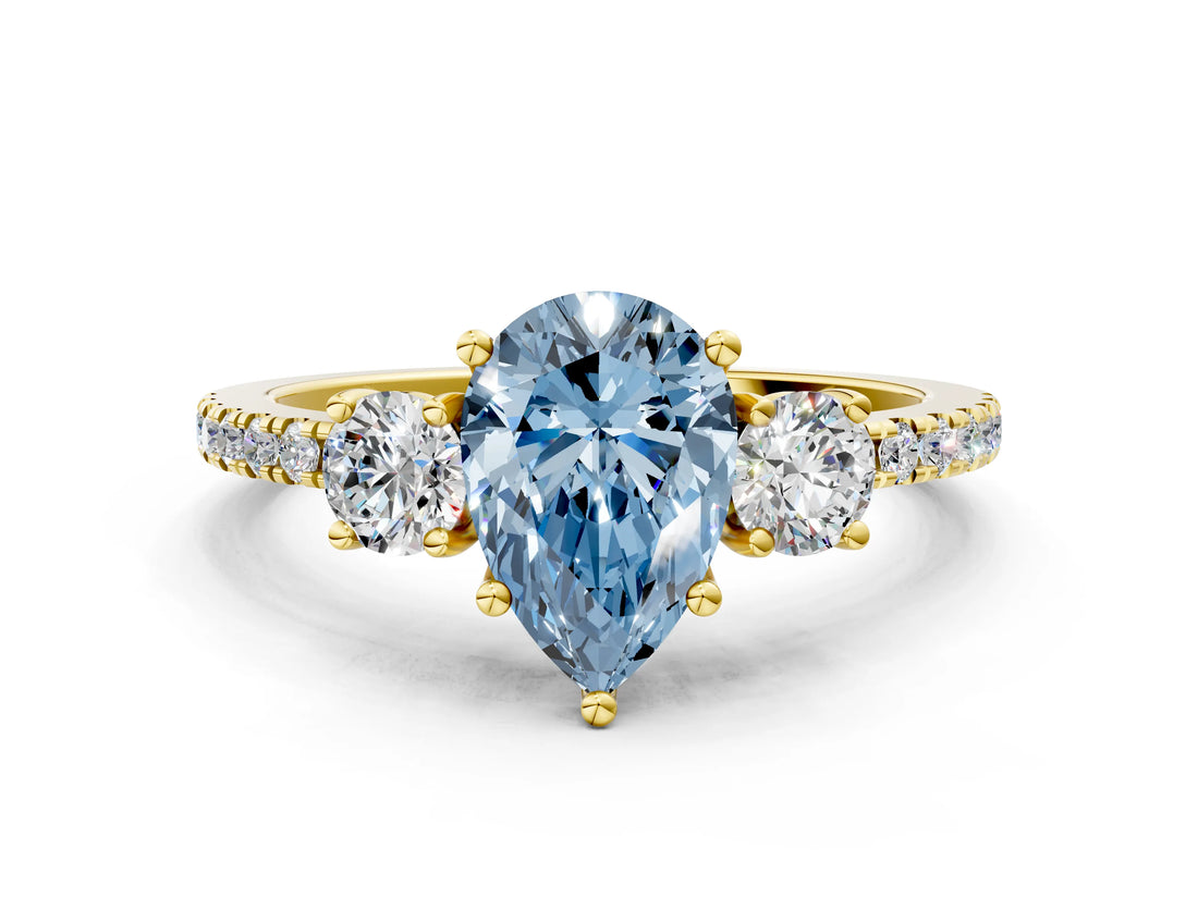 Yellow gold Three-Stone Fancy Blue Pear Cut Cut Diamond Pavé Band with Prong Setting_15