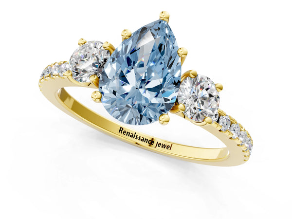 Yellow gold Three-Stone Fancy Blue Pear Cut Cut Diamond Pavé Band with Prong Setting
