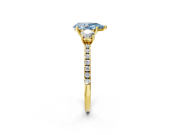Yellow gold Three-Stone Fancy Blue Pear Cut Cut Diamond Pavé Band with Prong Setting