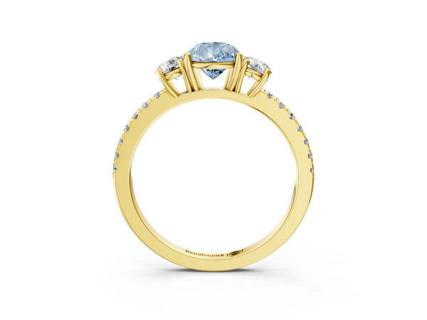 Yellow gold Three-Stone Fancy Blue Pear Cut Cut Diamond Pavé Band with Prong Setting