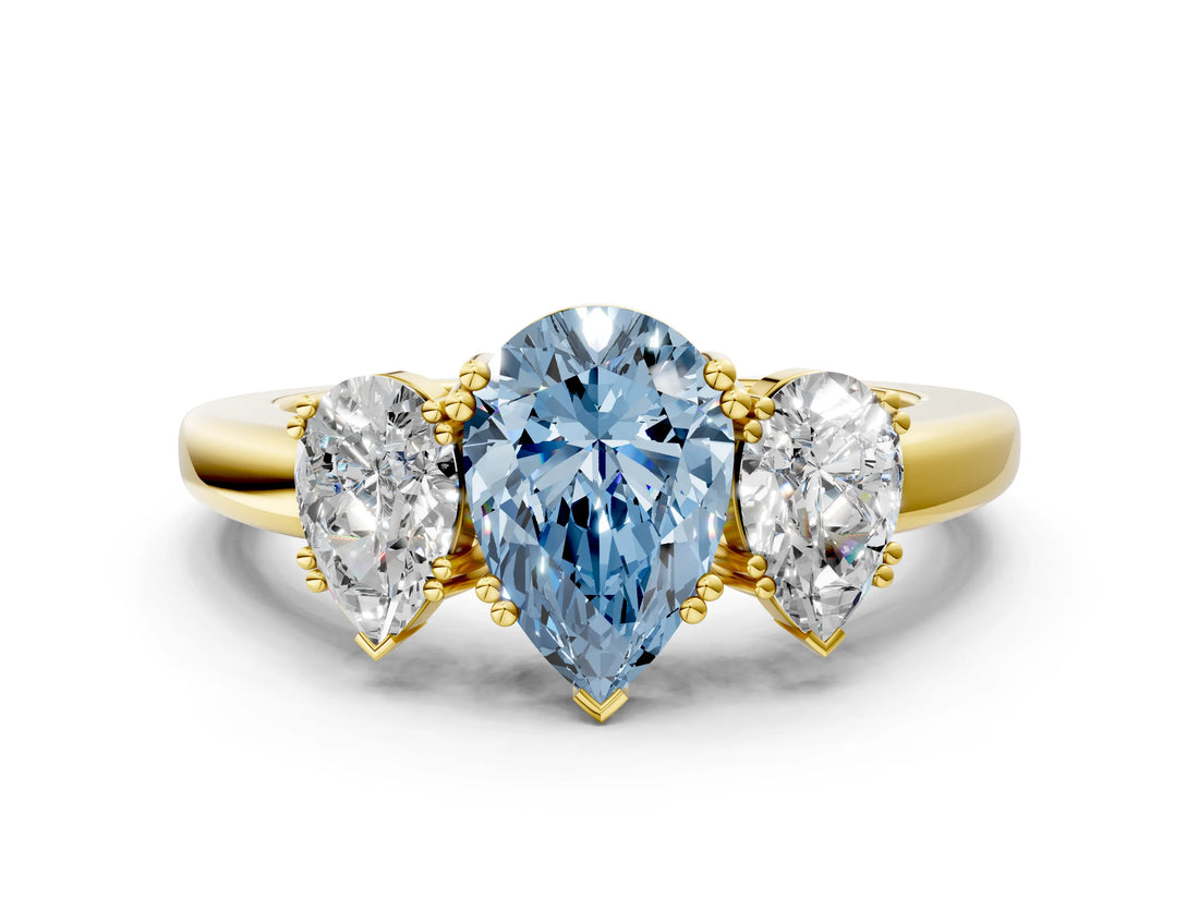 Yellow gold Three-Stone Fancy Blue Pear Cut Cut Diamond Ring with Channel Set Band and Four-Prong Setting_24