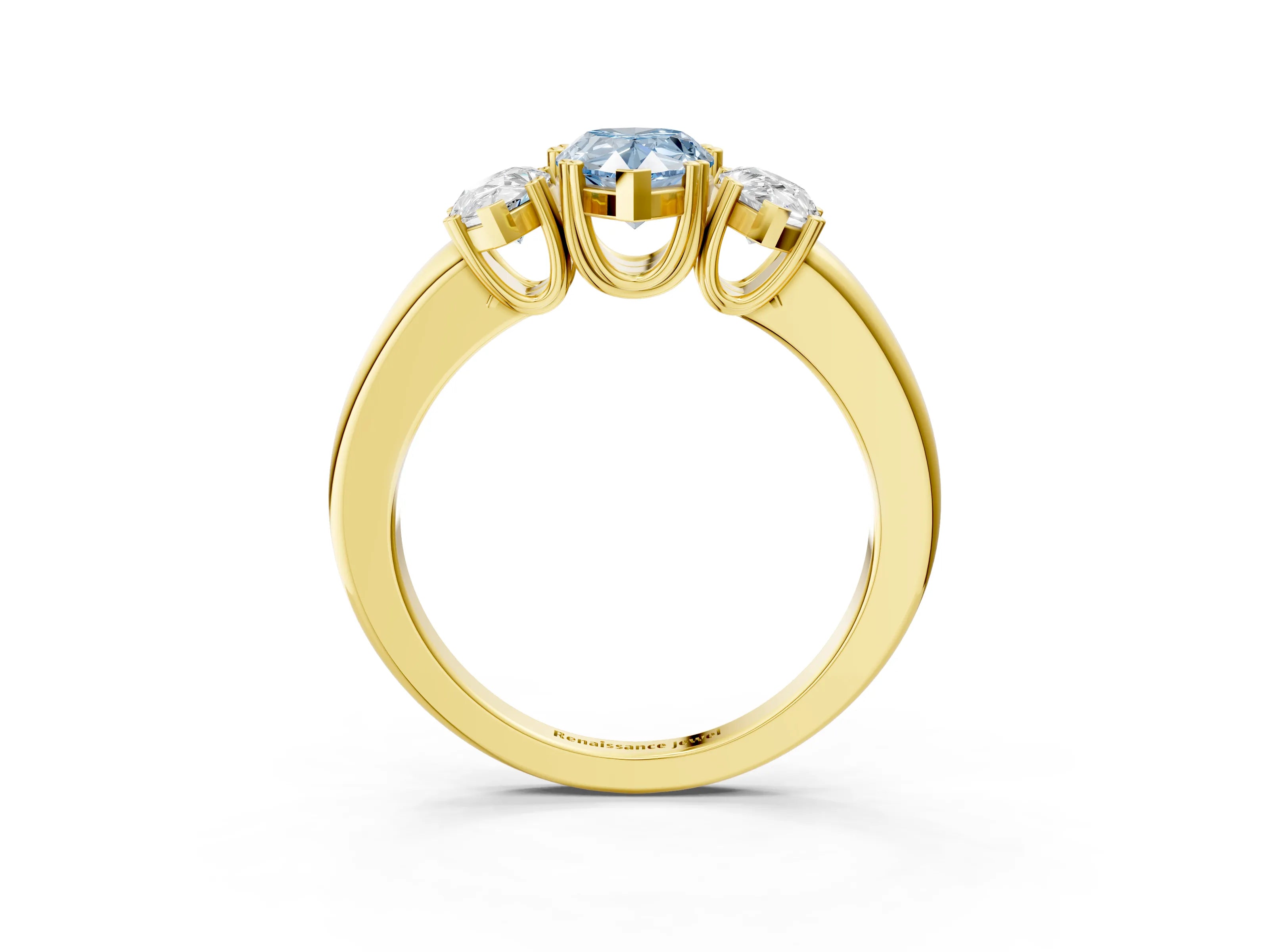 Yellow gold Three-Stone Fancy Blue Pear Cut Cut Diamond Ring with Channel Set Band and Four-Prong Setting_3