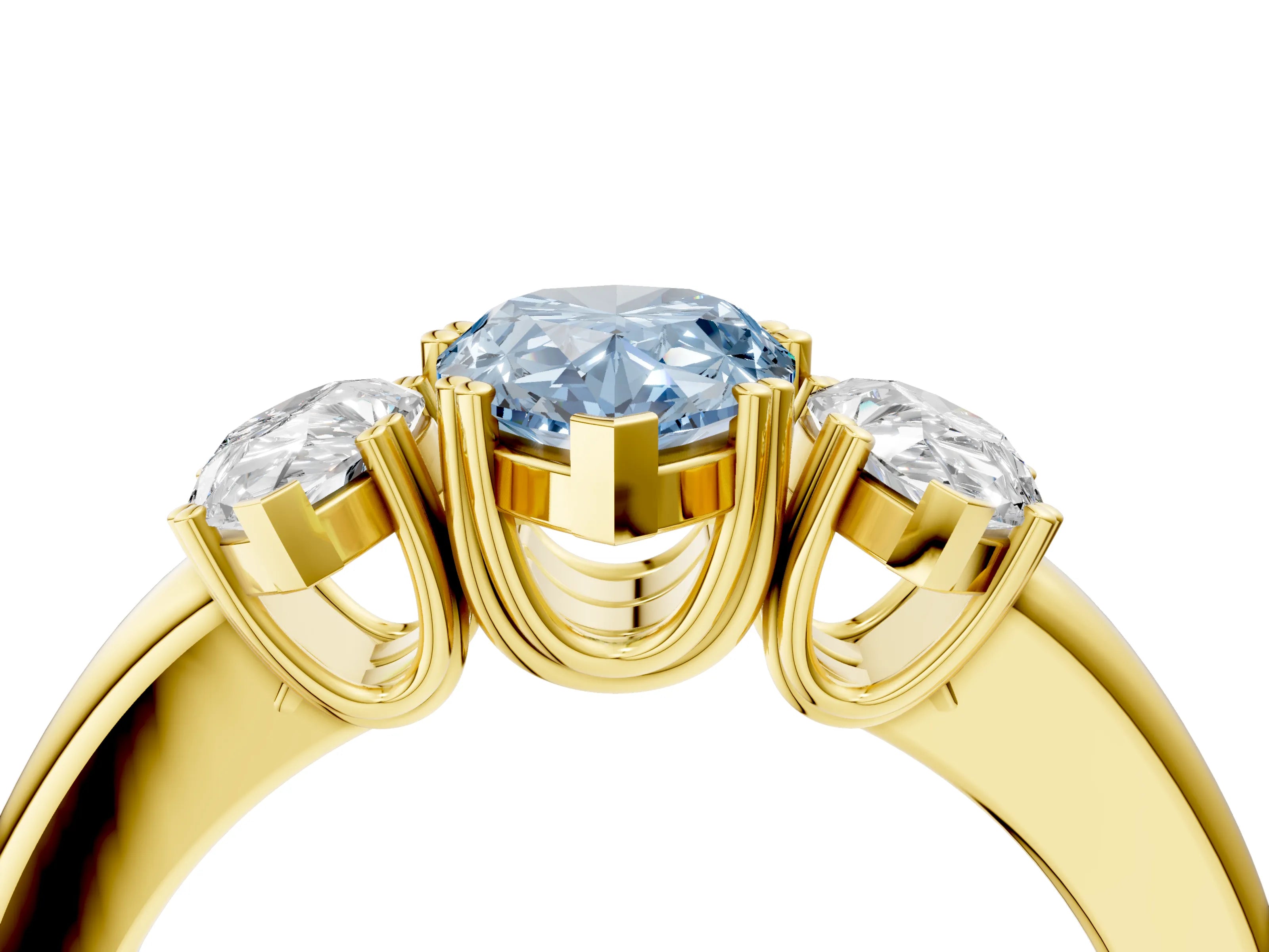 Yellow gold Three-Stone Fancy Blue Pear Cut Cut Diamond Ring with Channel Set Band and Four-Prong Setting_4