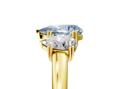 Yellow gold Three-Stone Fancy Blue Pear Cut Cut Diamond Ring with Channel Set Band and Four-Prong Setting_5