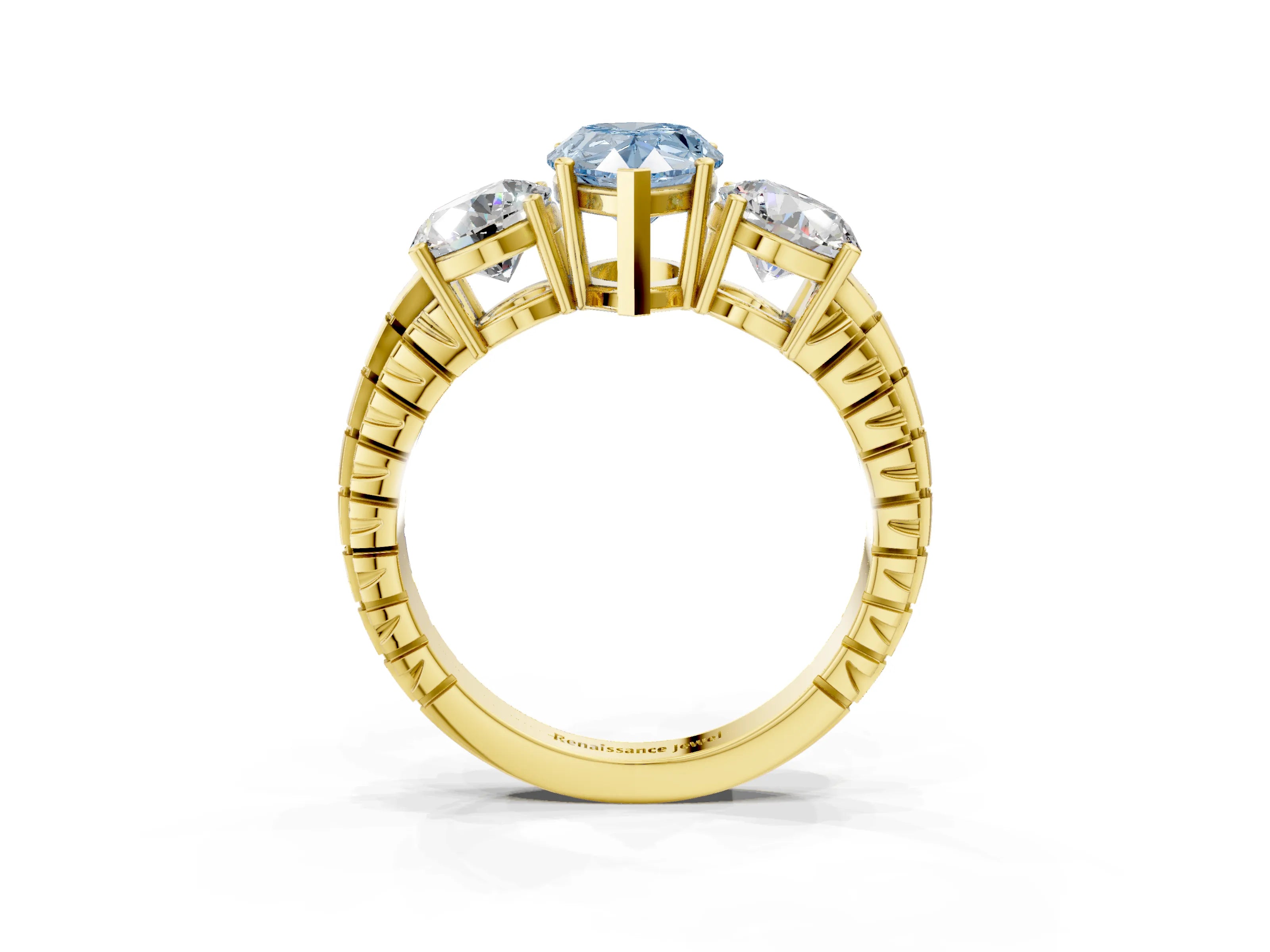 Yellow gold Three-Stone Fancy Blue Pear Cut Cut Diamond Ring with Channel-Set Band and Prong Setting_3