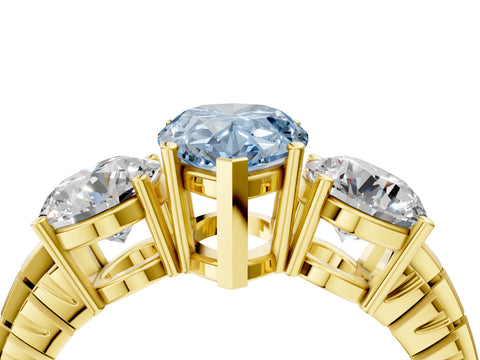 Yellow gold Three-Stone Fancy Blue Pear Cut Cut Diamond Ring with Channel-Set Band and Prong Setting_4