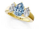 Yellow gold Three-Stone Fancy Blue Pear Cut Cut Diamond Ring with Prong Setting and Classic Band_1