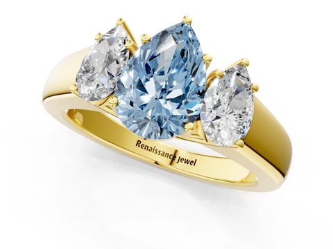 Yellow gold Three-Stone Fancy Blue Pear Cut Cut Diamond Ring with Prong Setting and Classic Band_1