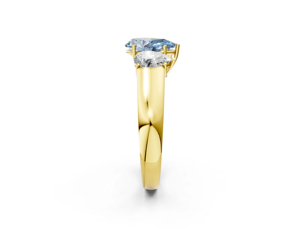 Yellow gold Three-Stone Fancy Blue Pear Cut Cut Diamond Ring with Prong Setting and Classic Band