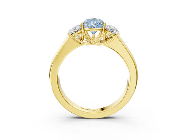 Yellow gold Three-Stone Fancy Blue Pear Cut Cut Diamond Ring with Prong Setting and Classic Band