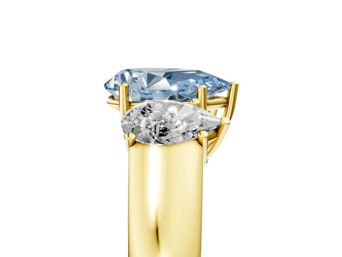 Yellow gold Three-Stone Fancy Blue Pear Cut Cut Diamond Ring with Prong Setting and Classic Band_5