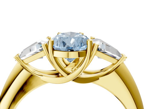 Yellow gold Three-Stone Fancy Blue Pear Cut Cut Diamond Ring with Trillion Side Stones and Four-Prong Setting_7