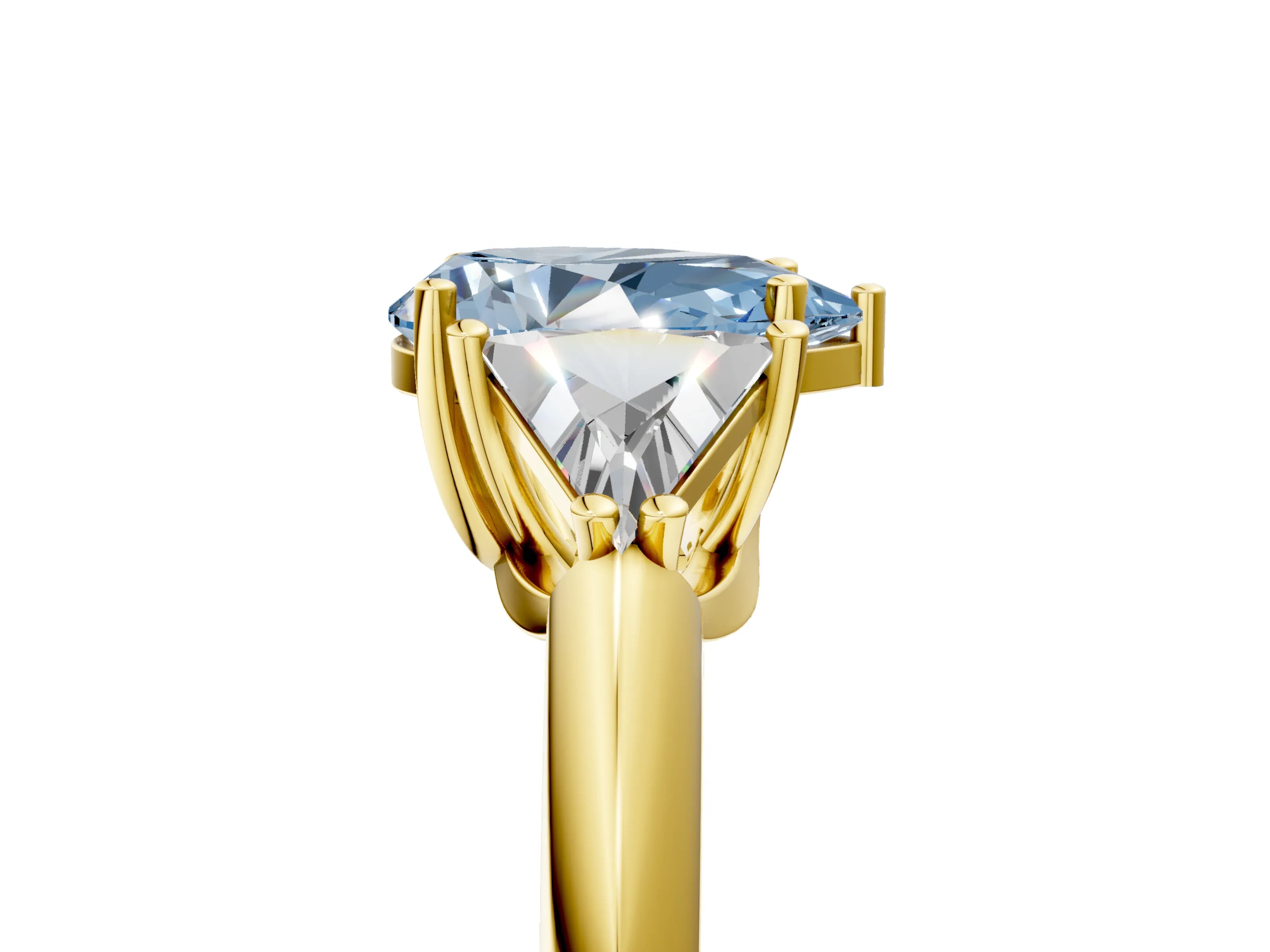 Yellow gold Three-Stone Fancy Blue Pear Cut Cut Diamond Ring with Trillion Side Stones and Four-Prong Setting_8
