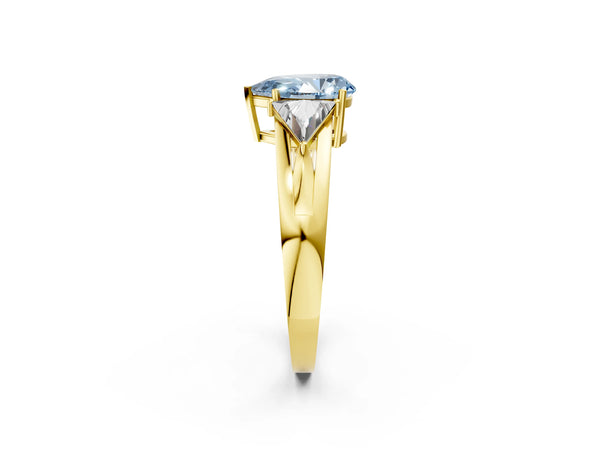 Yellow Gold Pear-Shaped Split Shank Three Stone Engagement Ring Setting for Fancy Blue Center