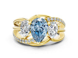 Yellow gold Three-Stone Fancy Blue Pear Cut Cut Diamond Split Shank Prong Set Ring
