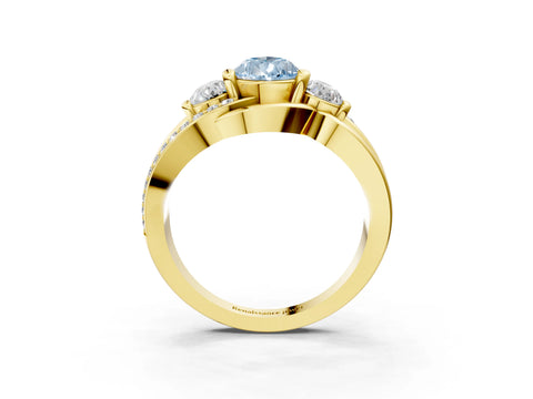 Yellow gold Three-Stone Fancy Blue Pear Cut Cut Diamond Split Shank Prong Set Ring_3