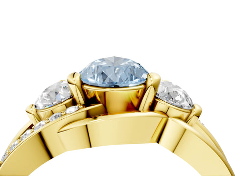 Yellow gold Three-Stone Fancy Blue Pear Cut Cut Diamond Split Shank Prong Set Ring_4